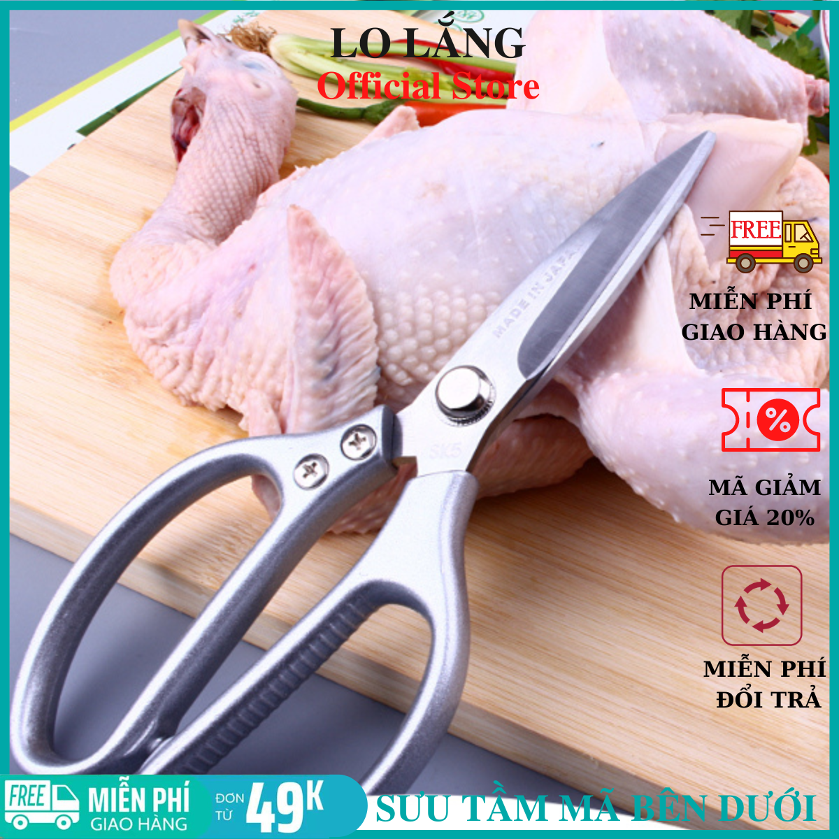 Kéo nhật làm bếp loại lớn siêu bén hàng nội địa cán bọc nhựa và bọc kim loại êm tay không sợ rỉ sét cao cấp