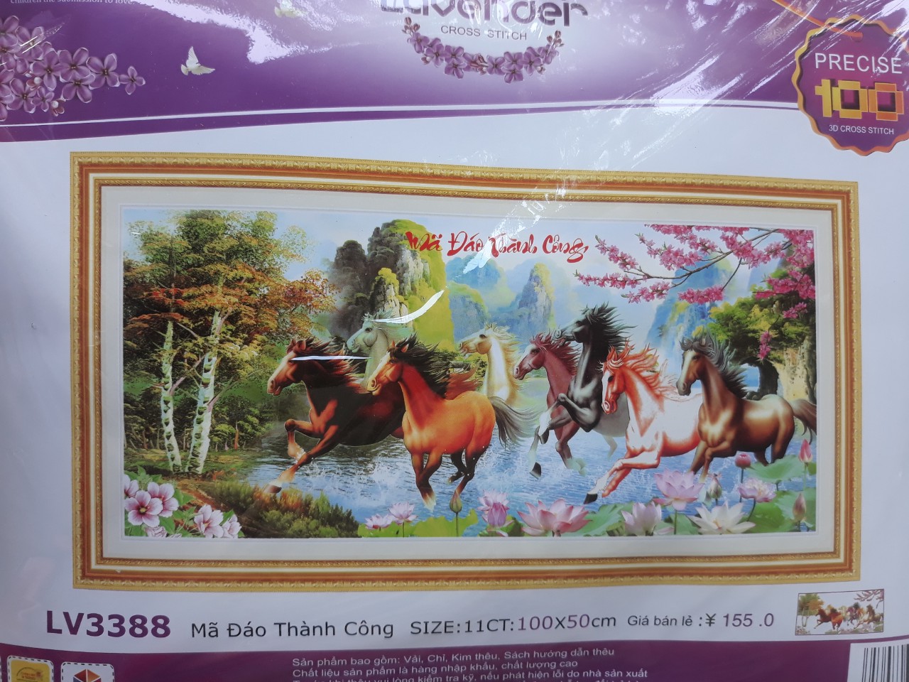 Tranh thêu chữ thập mã đáo thành công LV3388 kích thước 100*50