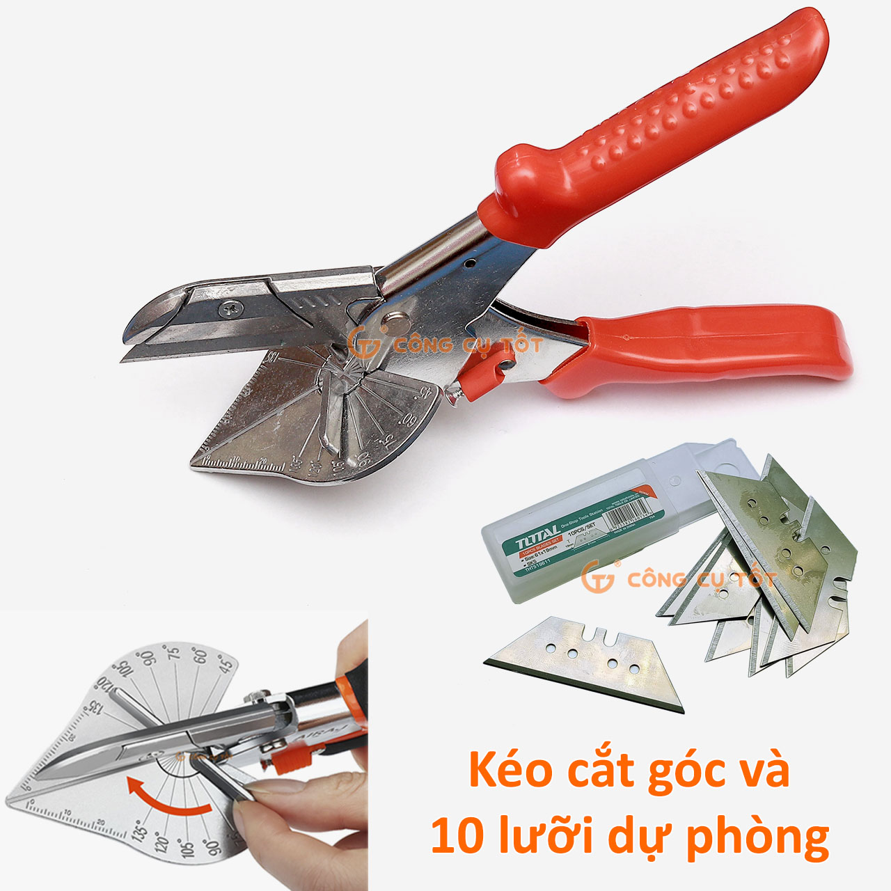 Kéo cắt góc có điều chỉnh dùng lưỡi dao trổ hình thang TẶNG hộp 10 lưỡi dự phòng