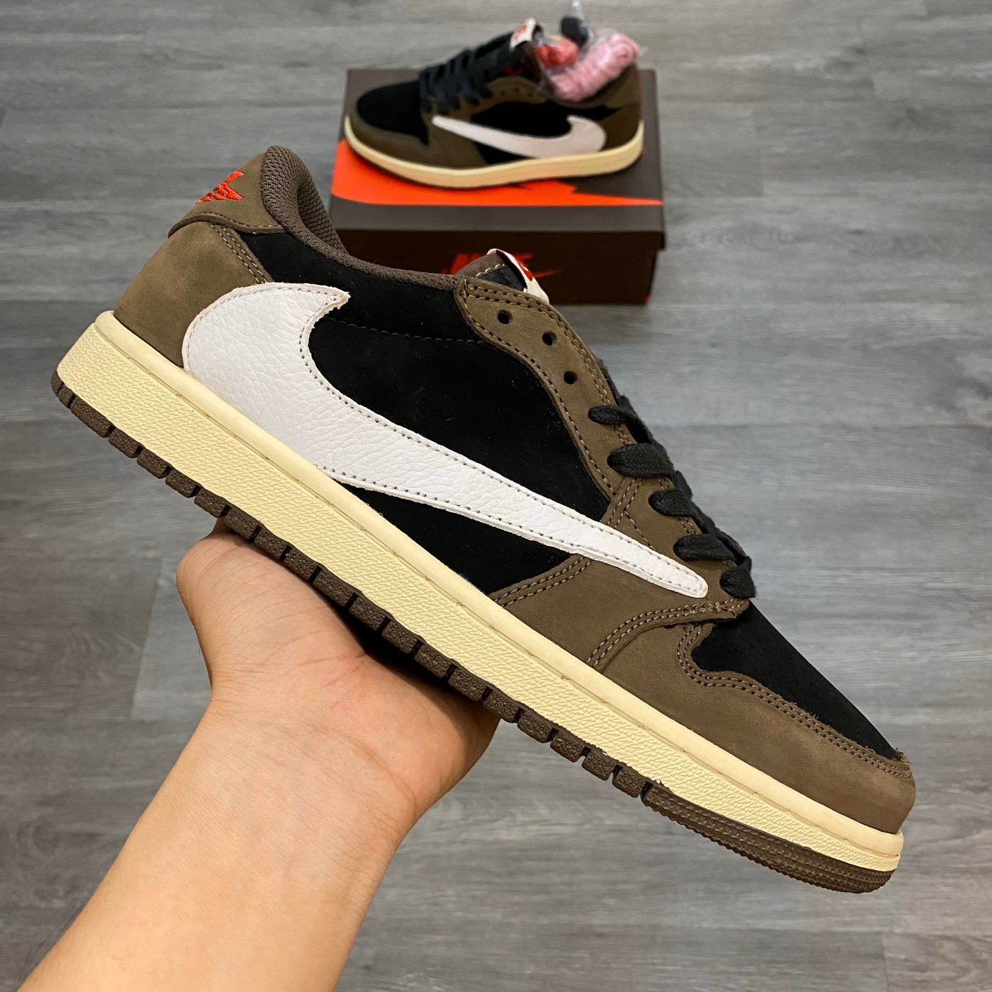 Giày Sneaker Travis scott Air J0rdan 1 low  ( Giày Thể Thao JD1 cổ thấp màu nâu)