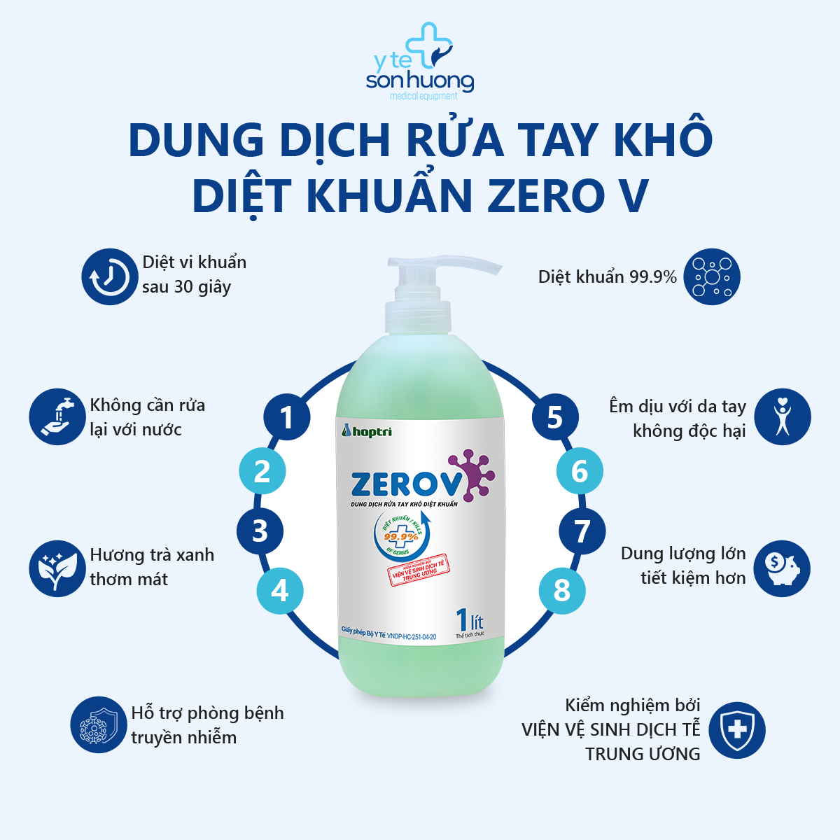 Dung dịch rửa tay khô diệt khuẩn Zero V 1 lít