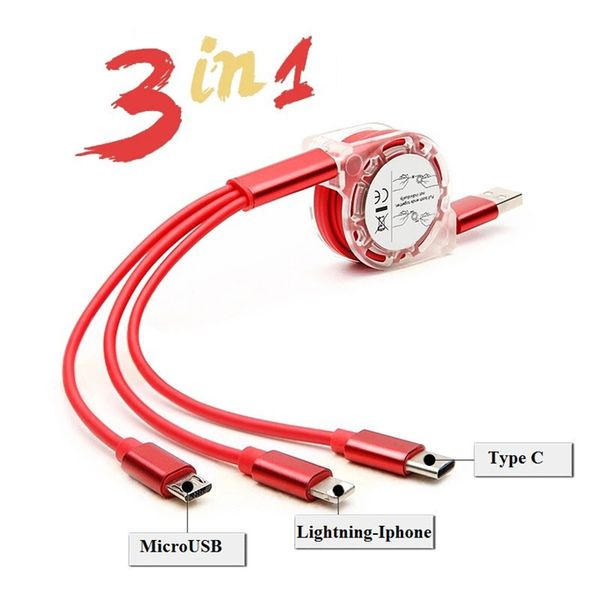 [HCM]Dây Sạc Rút 3 Đầu Lightning Type C Và Micro USB