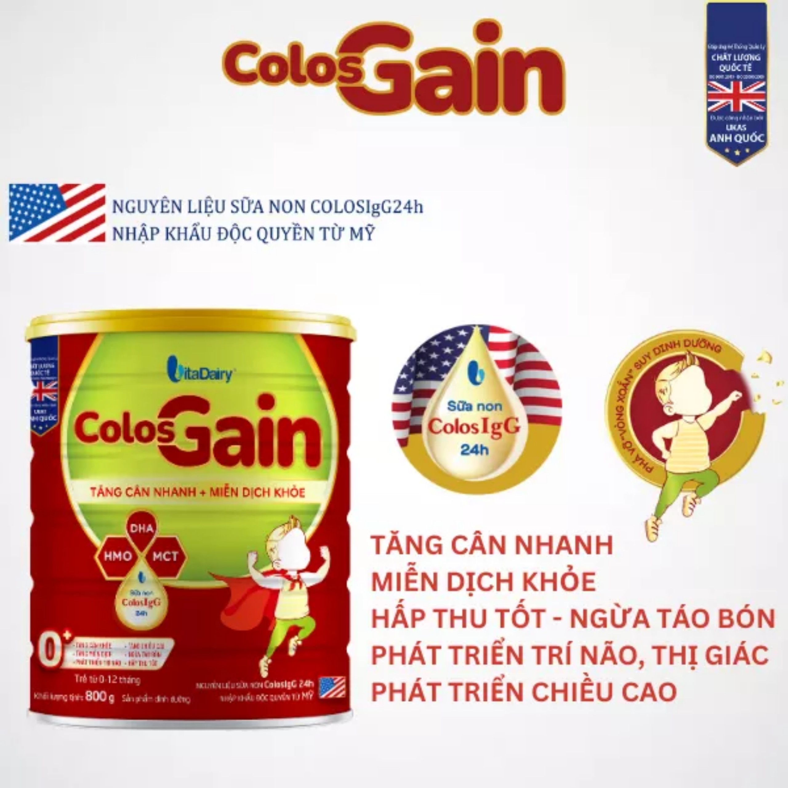 (HSD T11-2027) (Quét Mã QR Tích Xu) Sữa Bột Tăng Cân Nhanh Vitadairy Colos Gain 0+ 800g.