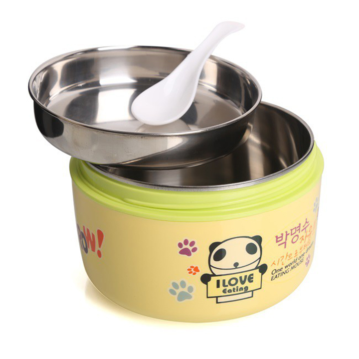 Hộp đựng cơm 2 ngăn inox giữ nhiệt có nắp đậy 2 lớp kèm muỗng cao cấp - Cặp Lồng Cơm Giữ Nhiệt QQ 800ml Cỡ Lớn 2 ngăn chứa riêng biệt