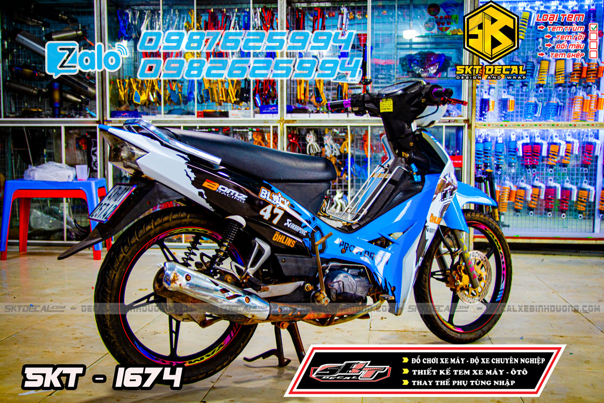 tem trùm xe sirius xanh bạc 47