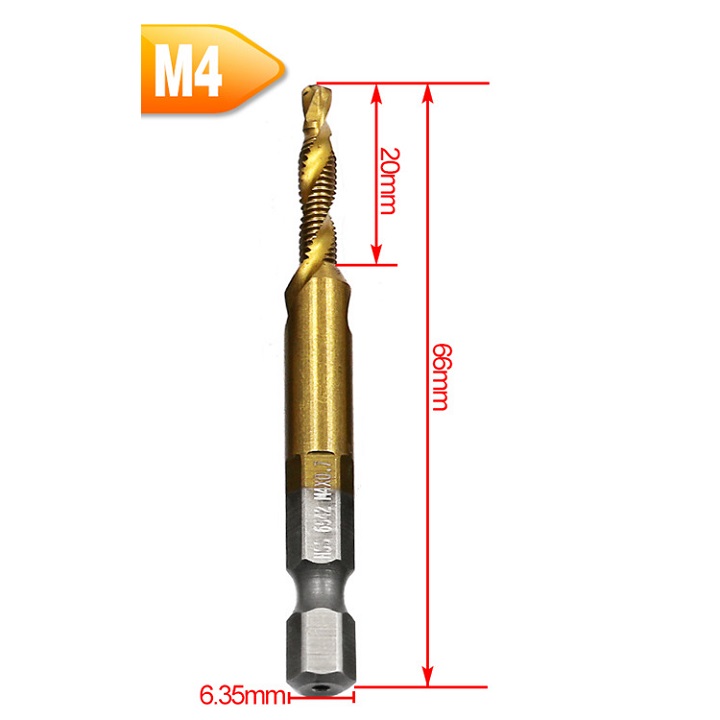Set 6. Drill Bits, Taro M3-M10, Used for Fast Drilling of Threaded Holes. Material: Hss Steel, Heat-Resistant Gold Titanium Coating. Tn655