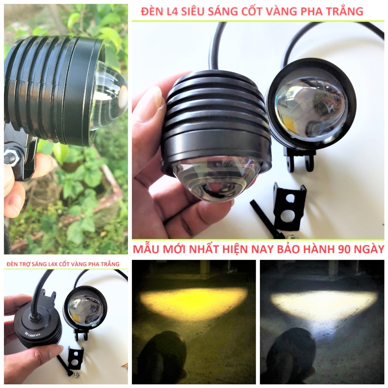 Đèn Trợ Sáng L4 Bi Cầu 2 Chế Độ 2 Màu [ Tặng Pat và Công Tắc ]