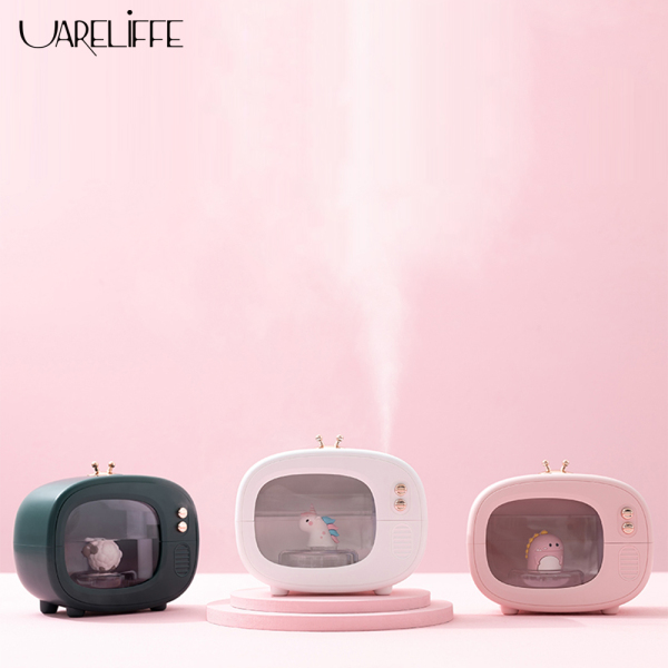 Uareliffe TV Humidifier Portable Rechargeable Air Mist Sprayer 400ML Transparent Water Tank Humidification Device Cute Cartoon Pet Doll Air Humidifier With Colorful Night Light Summer Indoor Moisturizing Tools Home Office Dorm Supplies