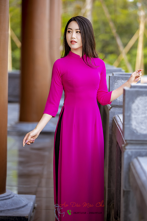 Áo dài trơn 4 tà chất liệu chiffon cao cấp (màu hồng tím)