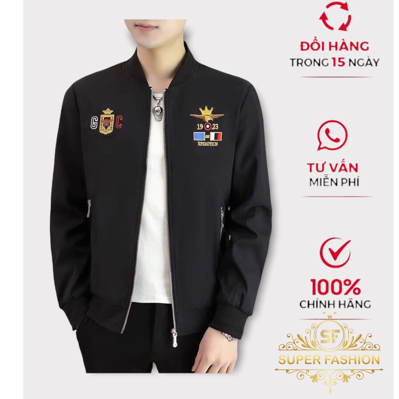 ÁO KHOÁC GIÓ NAM KIỂU DÁNG BOMBER PHONG CÁCH BÓNG CHÀY NAM TÍNH KẾT HỢP HOẠ TIẾT THÊU ĐẸP