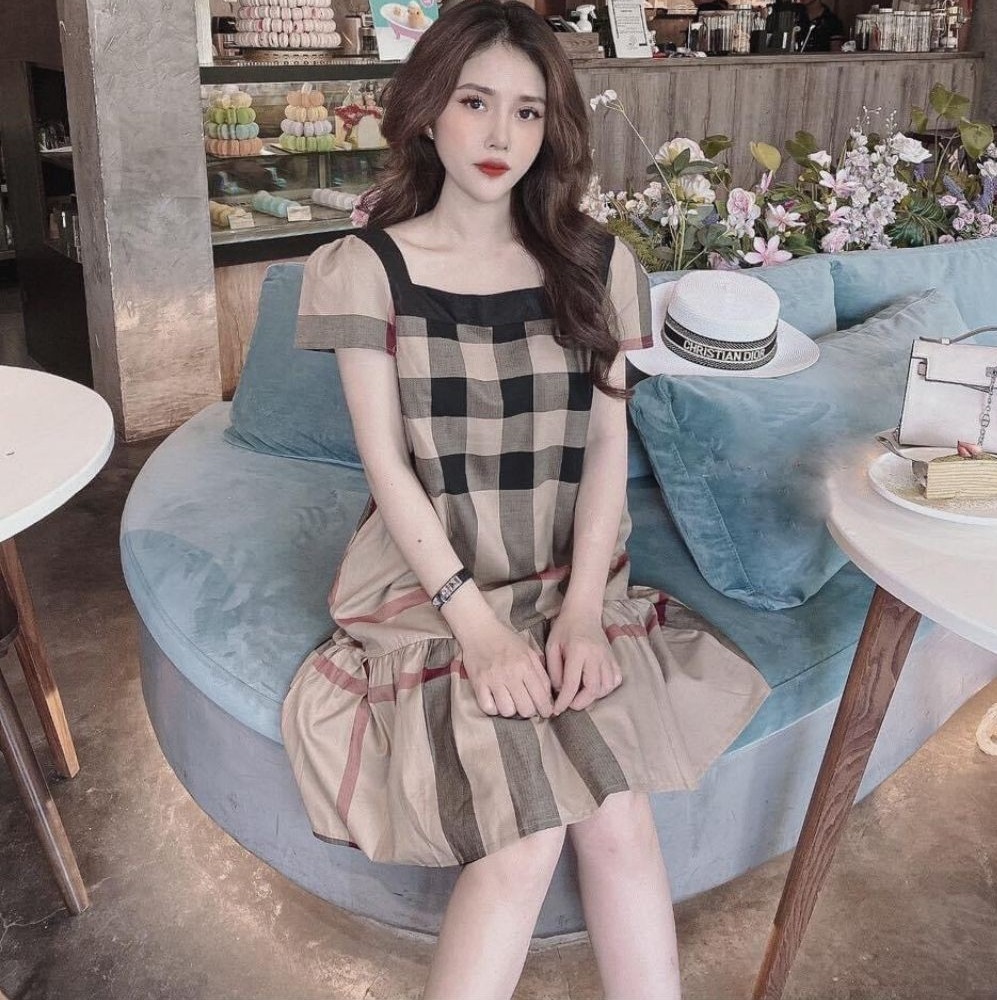 Đầm suông đuôi cá cổ đức sơ mi - váy xuông xinh freesize