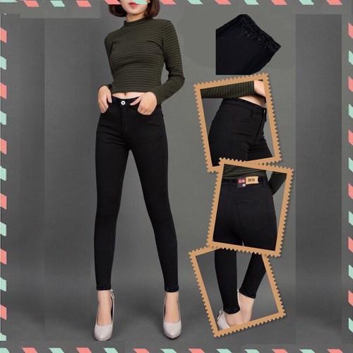 Quần jean nữ lưng cao đen trơn chất siêu giãn đt-014-0/10