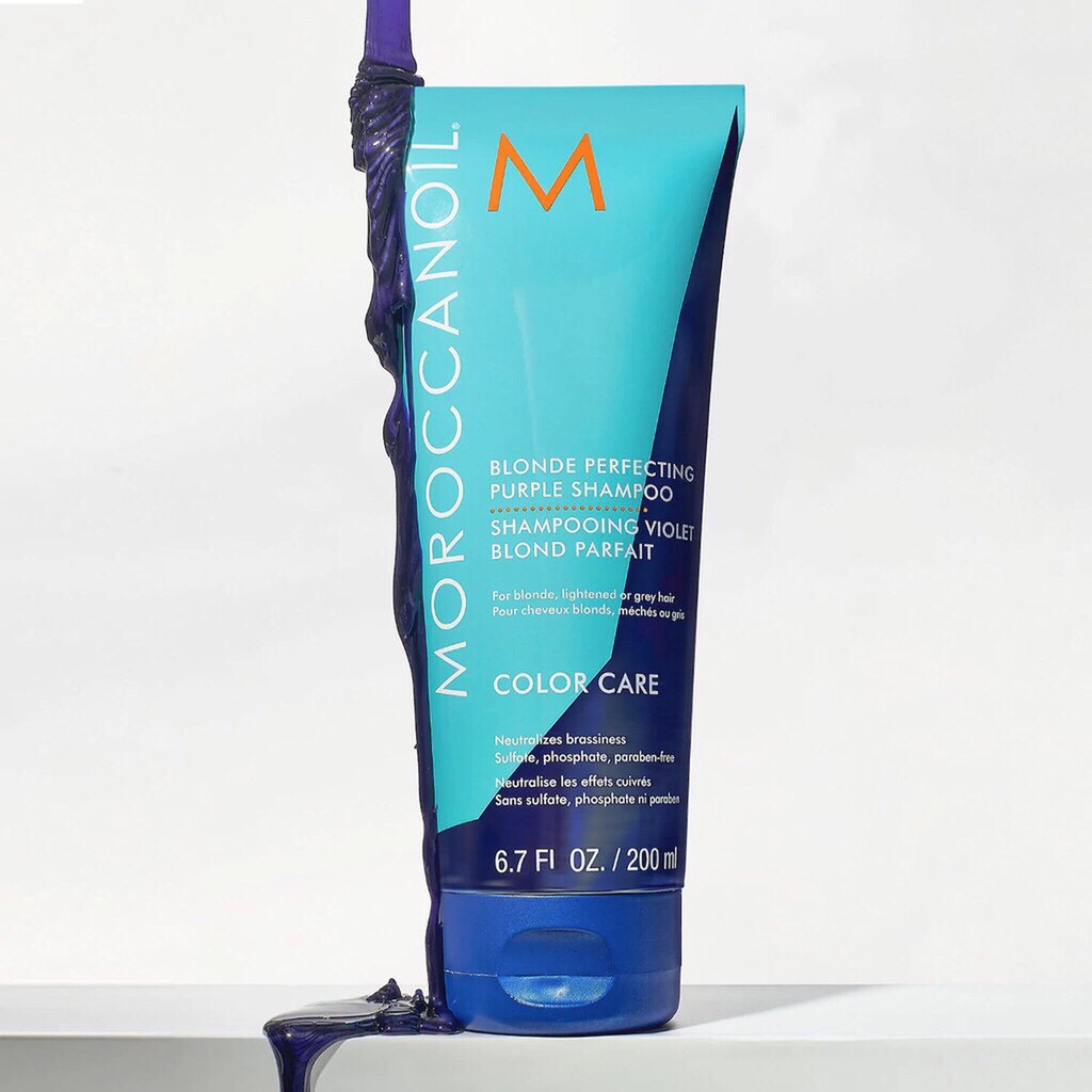 [HCM]Dầu gội và hấp ủ ánh tím khử sắc tố vàng Moroccanoil Blonde Perfecting Purple - Platinum 200mlx2