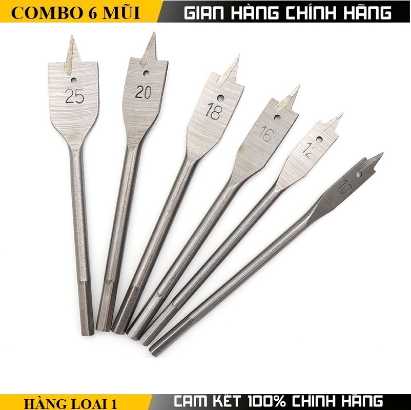 Bộ 6 mũi khoan khoét gỗ đuôi cá chuyên dụng 10-25mm