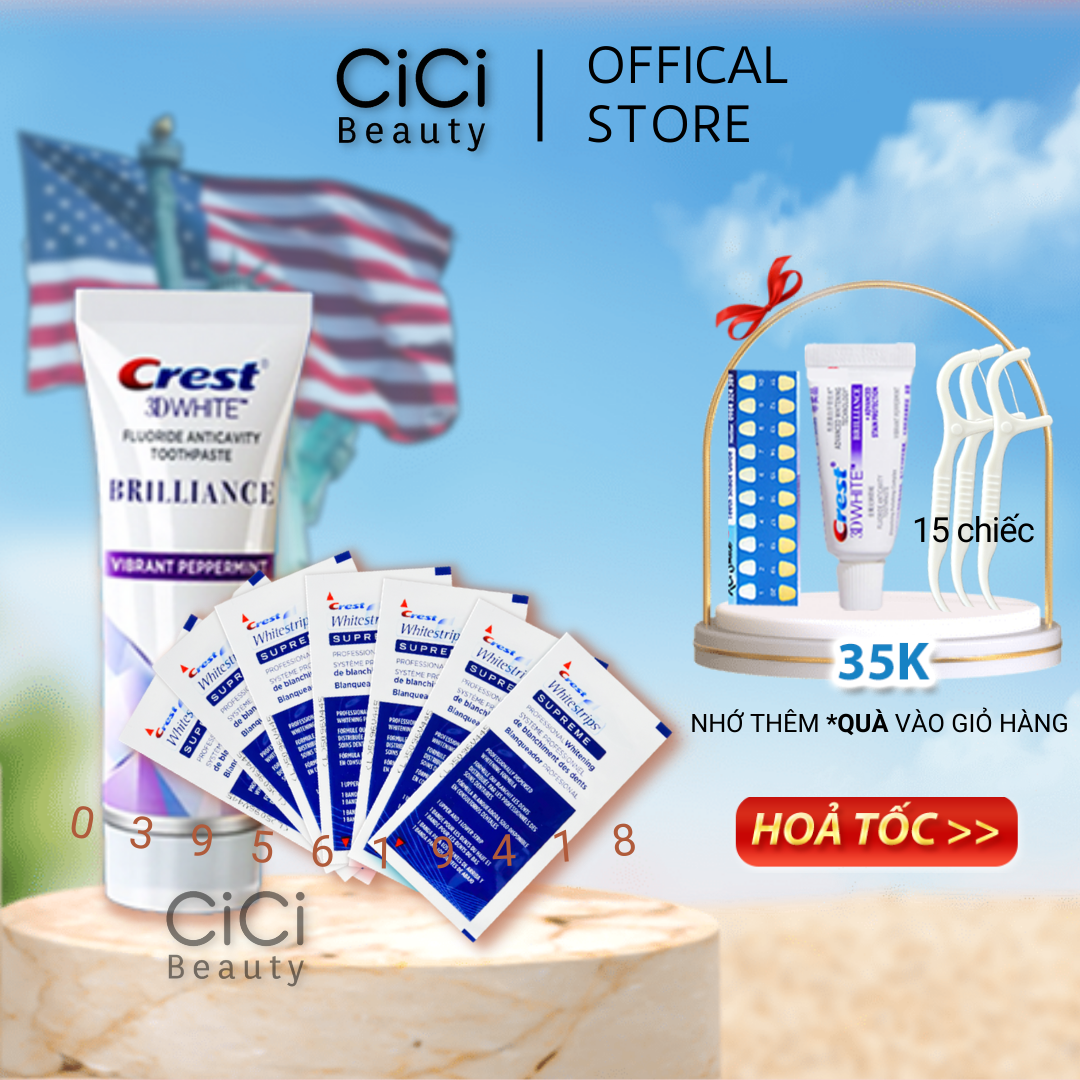 [Nhập RAISINGSTAR18, giảm 30k cho đơn 99k]Combo trắng răng Miếng dán trắng răng Crest Professional + Kem đánh răng Crest 3D (7 ngày)