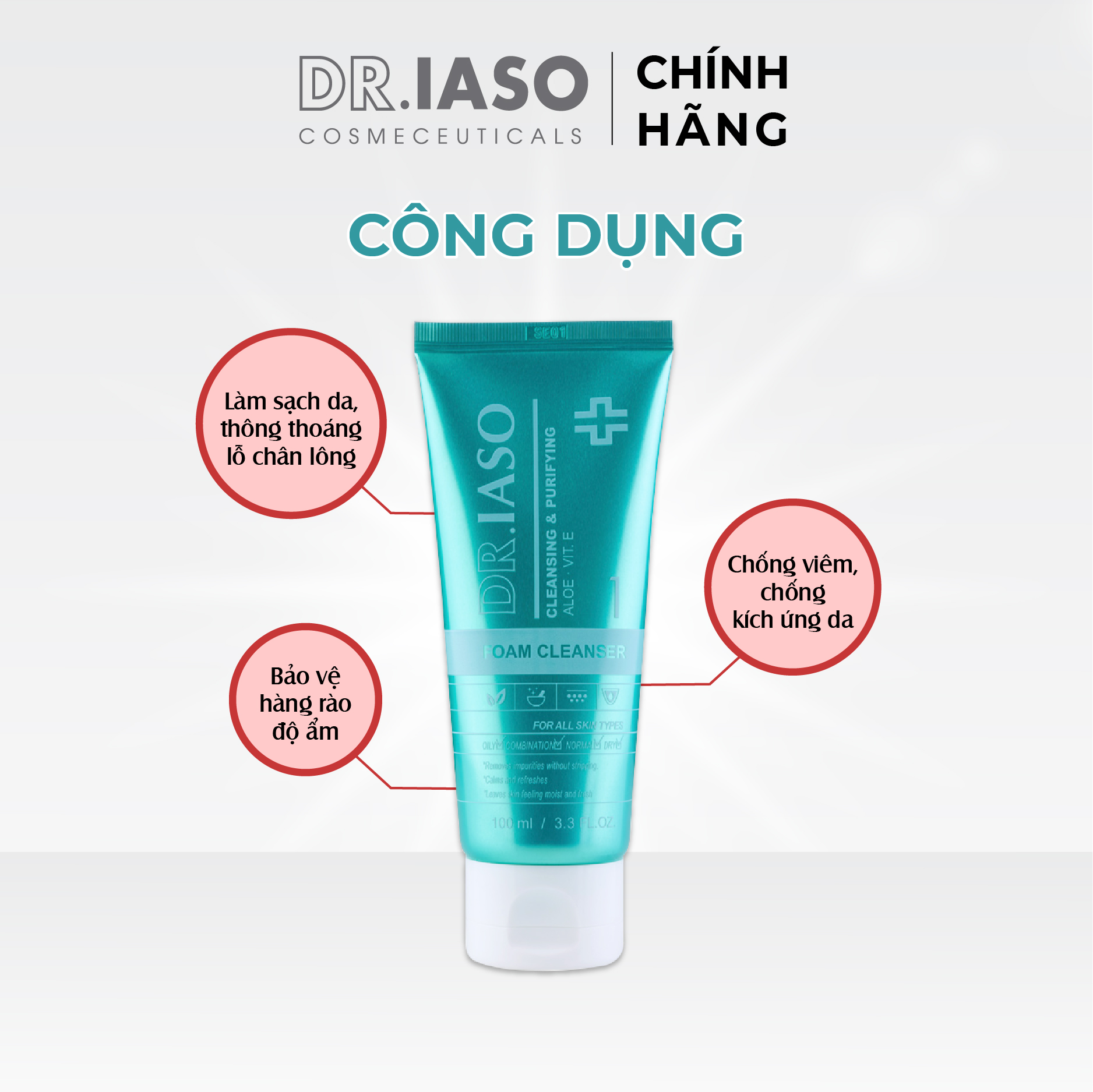 D32 Sữa rửa mặt tạo bọt - Foam Cleanser 100ml - Dr IASO