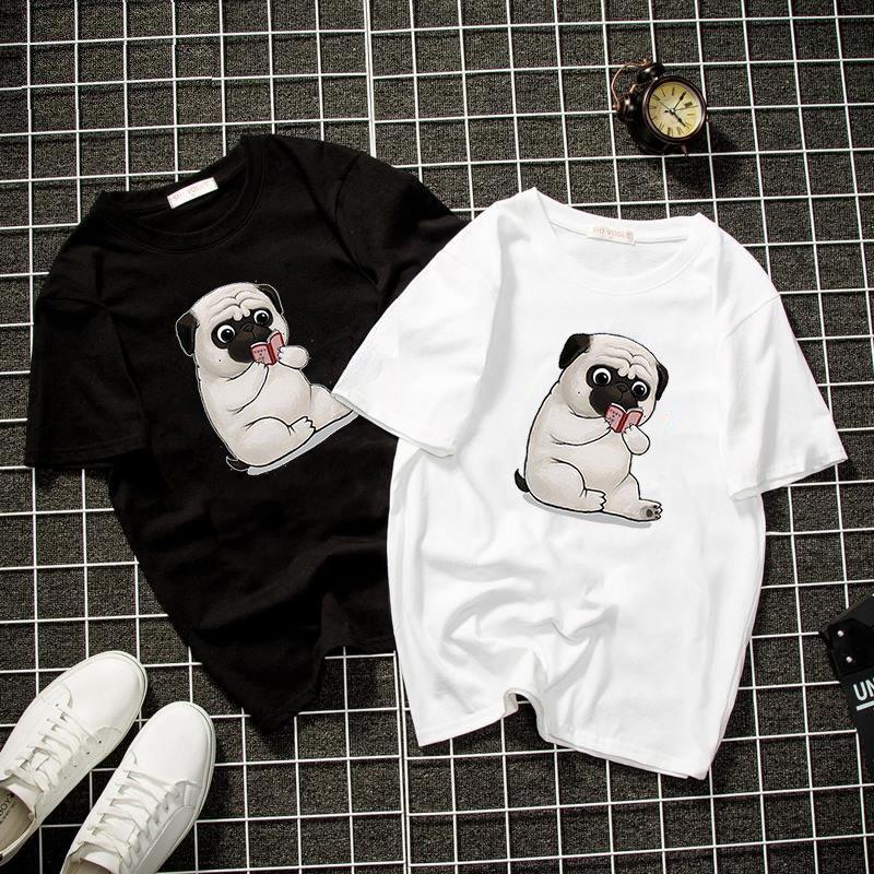 Áo thun unisex đẹp in hình chó pug dễ thương vải dày mịn TEEWT2170