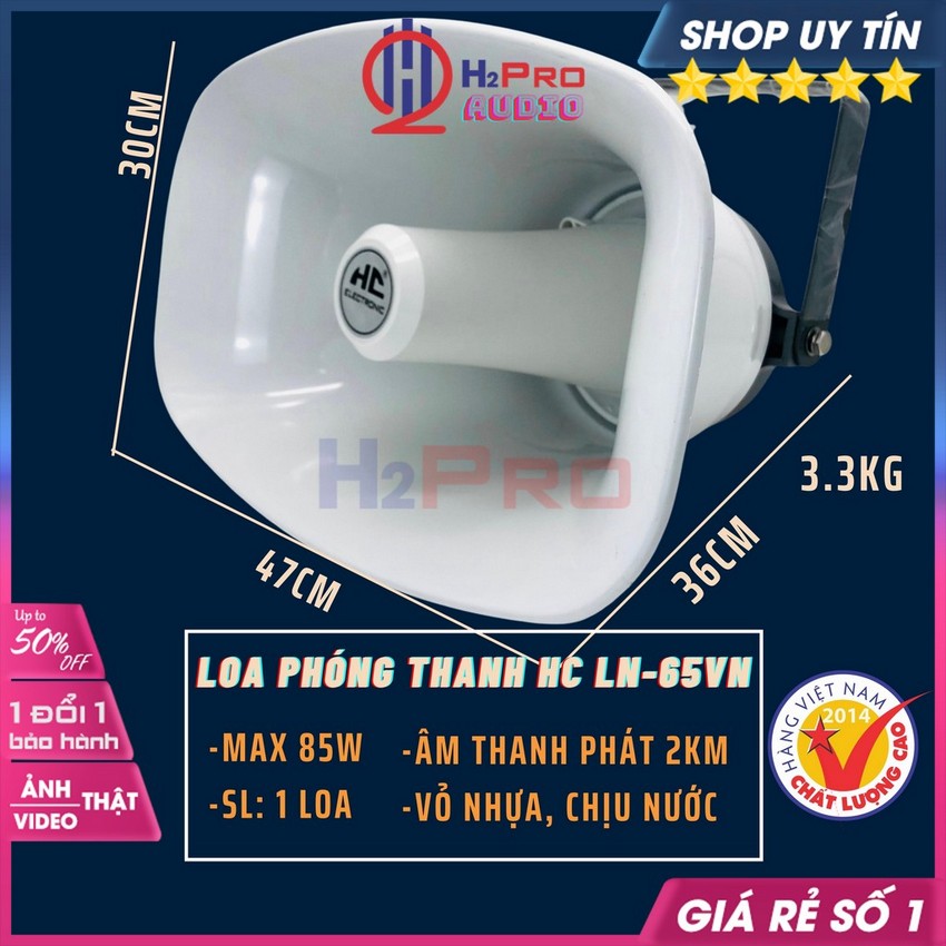 Loa Nén 85W, Loa Phóng Thanh HC LN-65VN Cao Cấp Hàng Hãng, Công Suất Lớn, Vành 47x30Cm-Phát Xa 2Km-Chịu Nước-H2Pro Audio