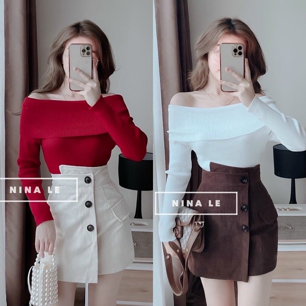 Áo thun gân tăm trễ vai bánh bèo quyến rũ w1 siêu hot