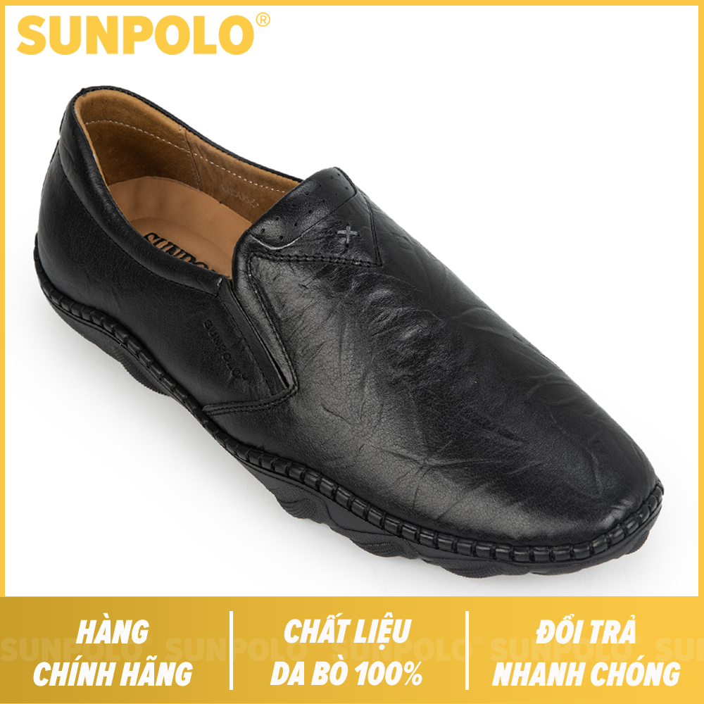 Giày lười nam da bò SUNPOLO SUS512 (Xanh đen)