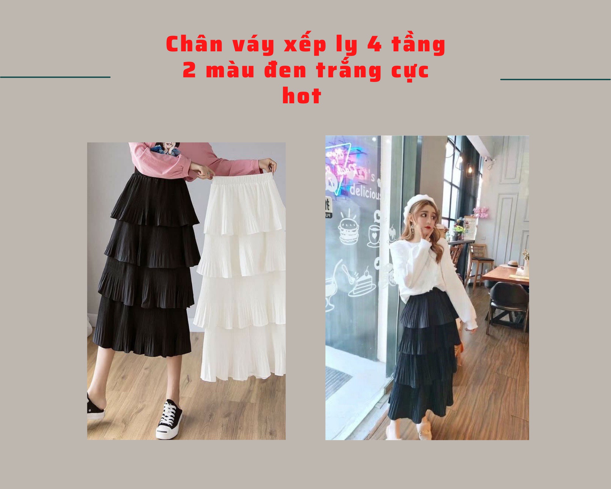 Chân váy xếp ly 4 tầng dáng dài