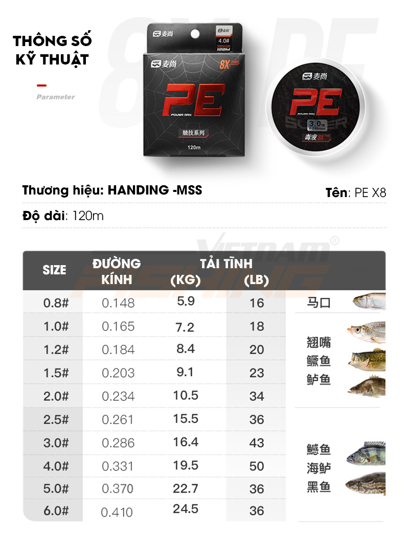 [Chính hãng] [Ảnh thật] Dây PE Handing MSS 8X