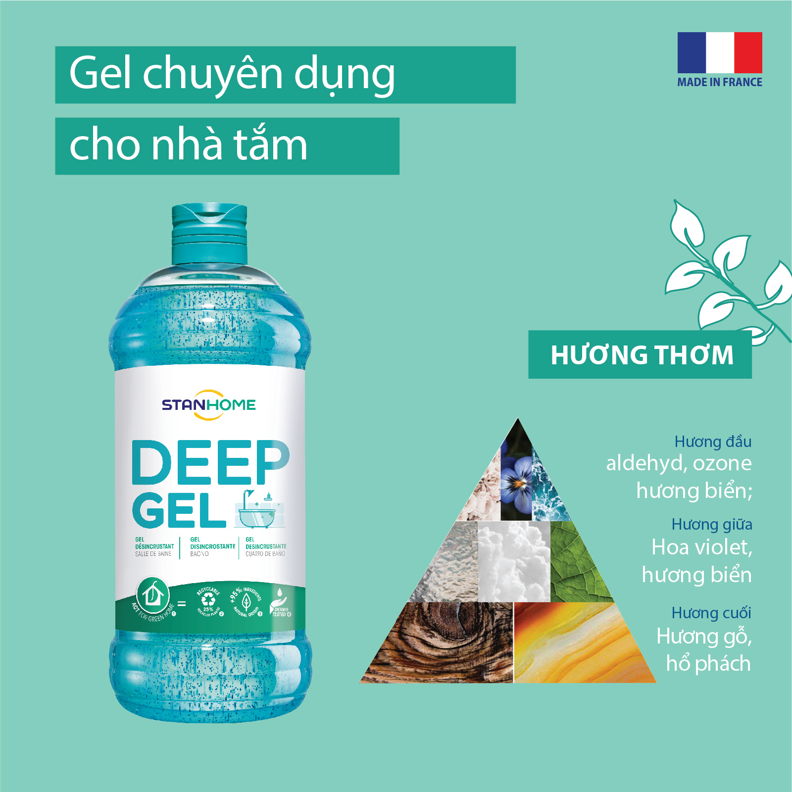 Gel làm sạch đa năng cho cặn canxi, nước cứng Stanhome DEEP GEL 750ml- chai trong