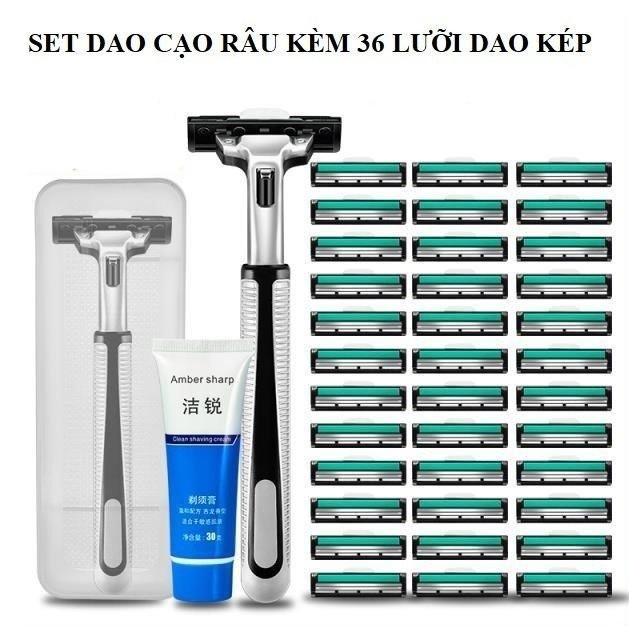 Set Dao Cạo Râu Lưỡi Kép 38 món Và Tuýp Kem Giá Rẻ Cho Phái Mạnh 1 thân