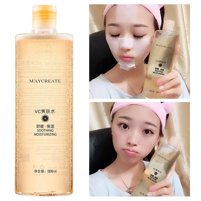 Nước hoa hồng làm săn da mặt VC 300ml cho làn da sáng mịn Maycreate VC Smoothing Moisturising Toner 500ml - BUMSTORE