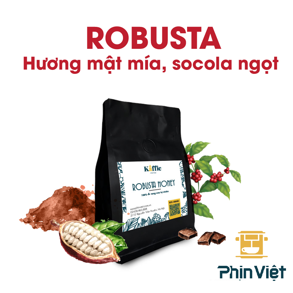 Cà phê hạt Kaffie Robusta Honey - Cà phê nguyên chất rang mộc