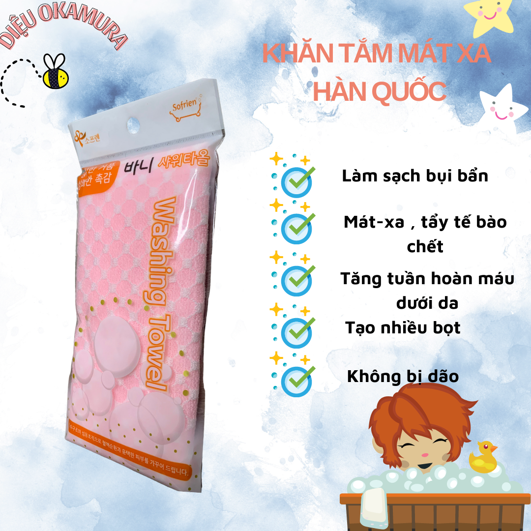Khăn tắm matxa Hàn Quốc loại dày 3263 tẩy da chết