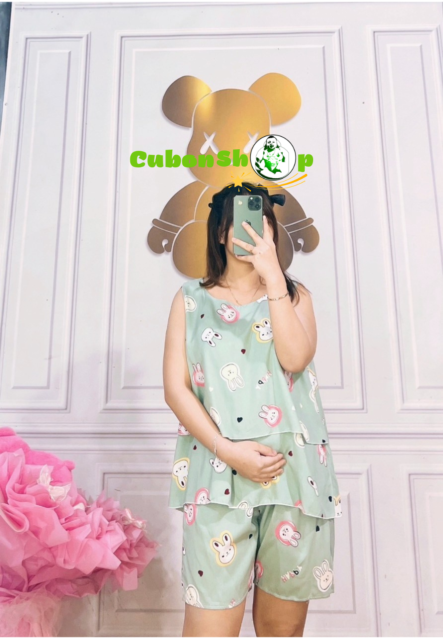 (45 - 90kg )Bộ Lanh Lụa Bầu kiểu đùi 2 Tầng siêu mát cho mùa nóng