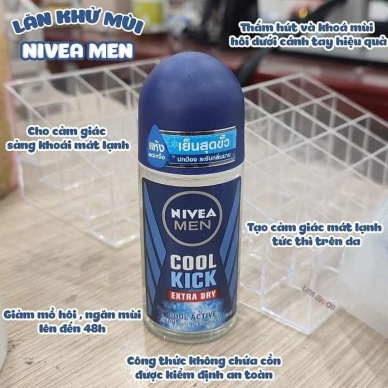 Lăn Khử Mùi Mát Lạnh Men Cool Kick Nivea 50ml