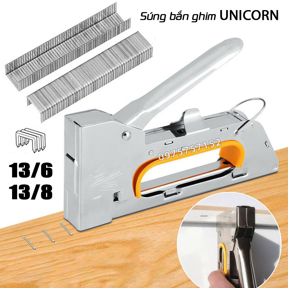 Súng bắn ghim công nghiệp, kìm bấm ghim cầm tay UNICORN, bấm ghim 13/6 13/8, ghim mạnh nhiều chất liệu da, gỗ, ghim bọc yên xe, súng bắn đinh ghim, kìm bấm đinh ghim, kìm bấm ghim gỗ, ghim tran, ghim bạt