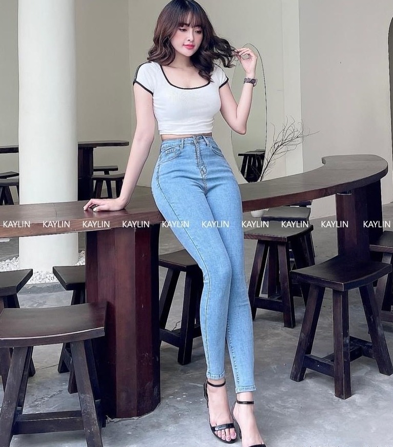[HCM][X.nhạt] QUẦN JEANS NỮ LƯNG CAO 2021 BÓ SÁT TÔN DÁNG VẢI DENIM CO GIÃN MIX ÁO CROPTOP NỮ -  Độ dài: Chạm mắt cá  Chất liệu vải: Vải Denim  Mẫu/ Chi Tiết: Trơn  Form dáng quần: Skinny