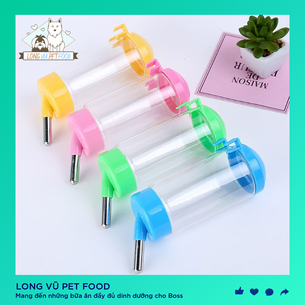 Bình nước uống gắn chuồng cho chó mèo, hamster, bình nước hamster - Long Vũ Pet Food