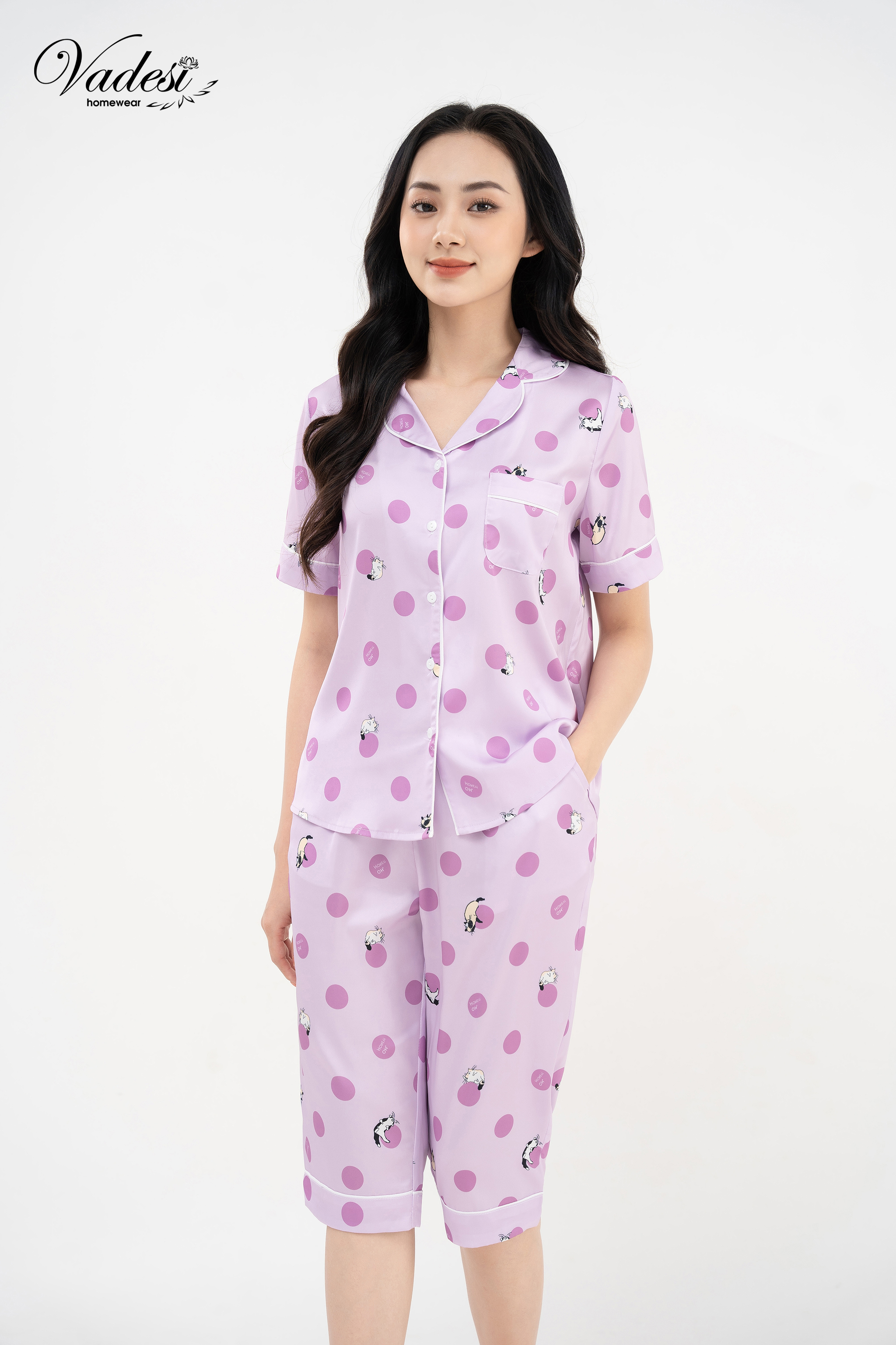Bộ Pijama quần lửng áo cộc chất liệu lụa cao cấp mát mềm