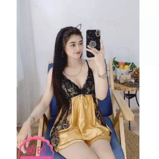 Đồ ngủ phi bóng xẻ ren đen sexy,freesize dưới 55kg