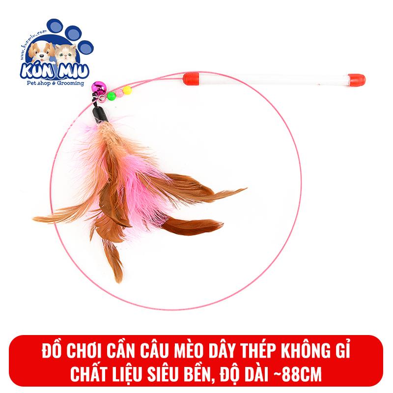 Đồ chơi Cần câu mèo dây thép không gỉ cho mèo Kún Miu màu hồng
