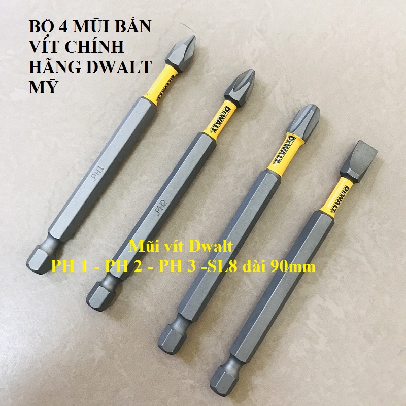 4 mũi vít dewalt chính hãng 90mm ph1,2,3,sle8