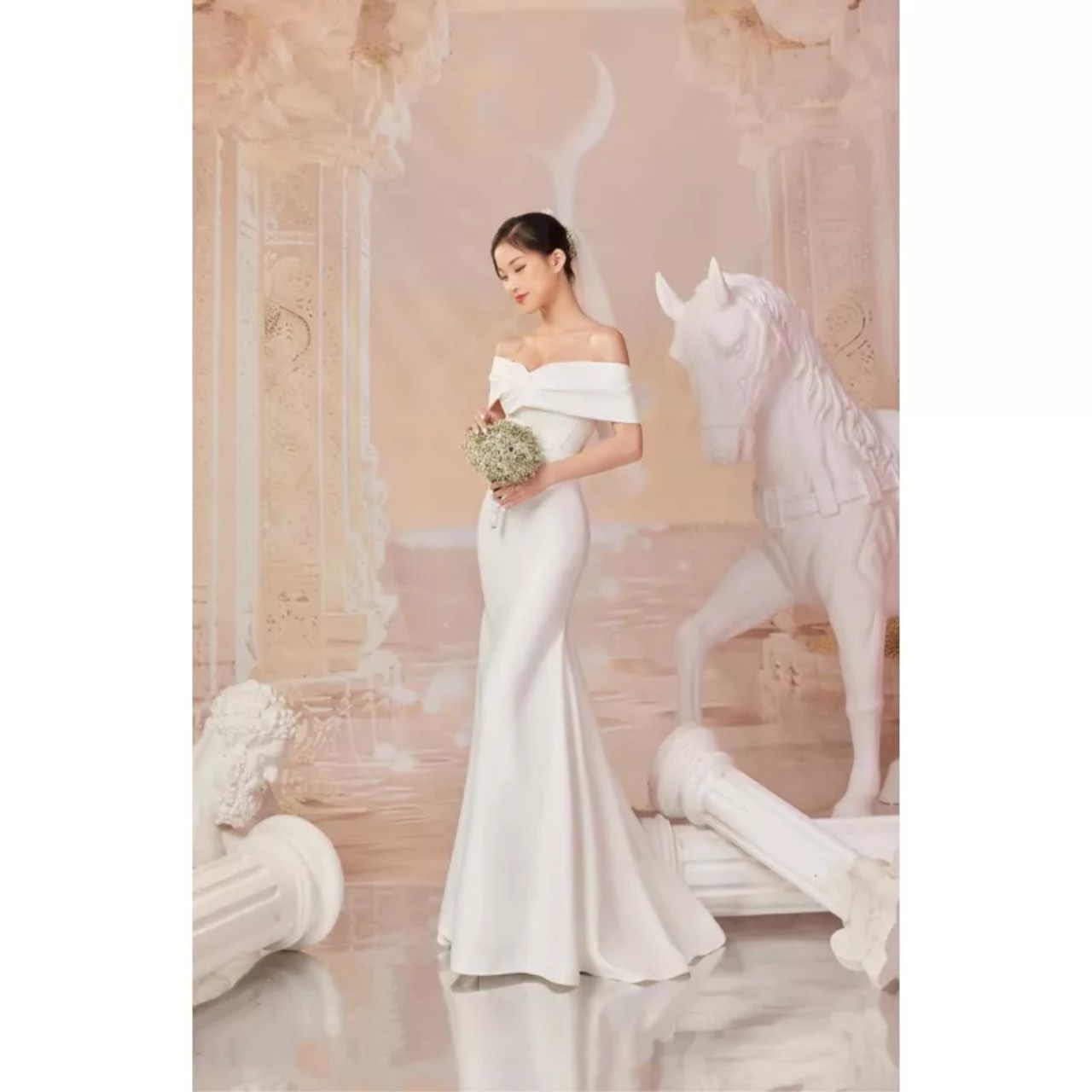 Váy cưới đầm dự tiệc đuôi cá sang trọng, cô dâu đi bàn hai kiểu tùng lưới Lucie - Wedding dress