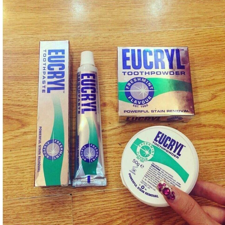 Combo trắng răng Eucryl kem đánh răng 62g + bột trắng răng 50g