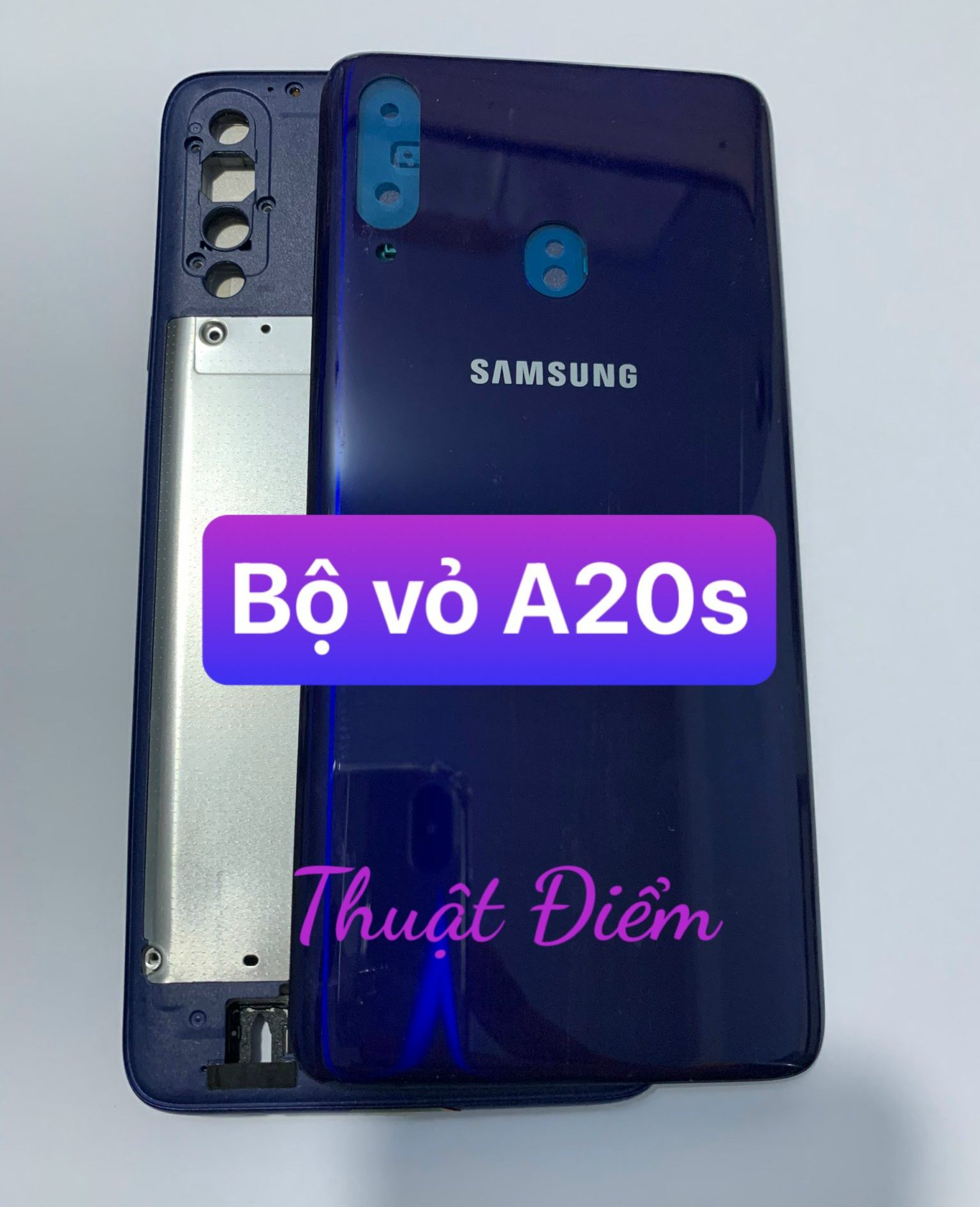 Bộ vỏ samsung A20s ,kèm khay sim, phím, kính camera