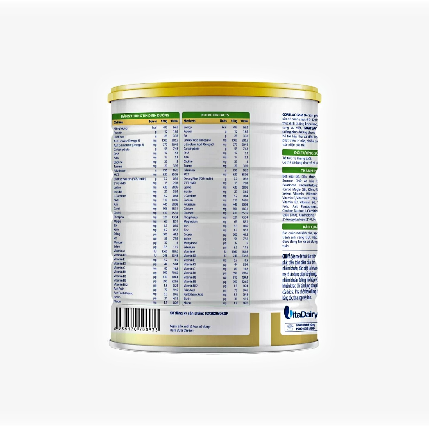 (HSD T6-2025) (Quét Mã QR - TL Điểm) Sữa Dê Vitadairy Goatlac Gold 0+ 800g.