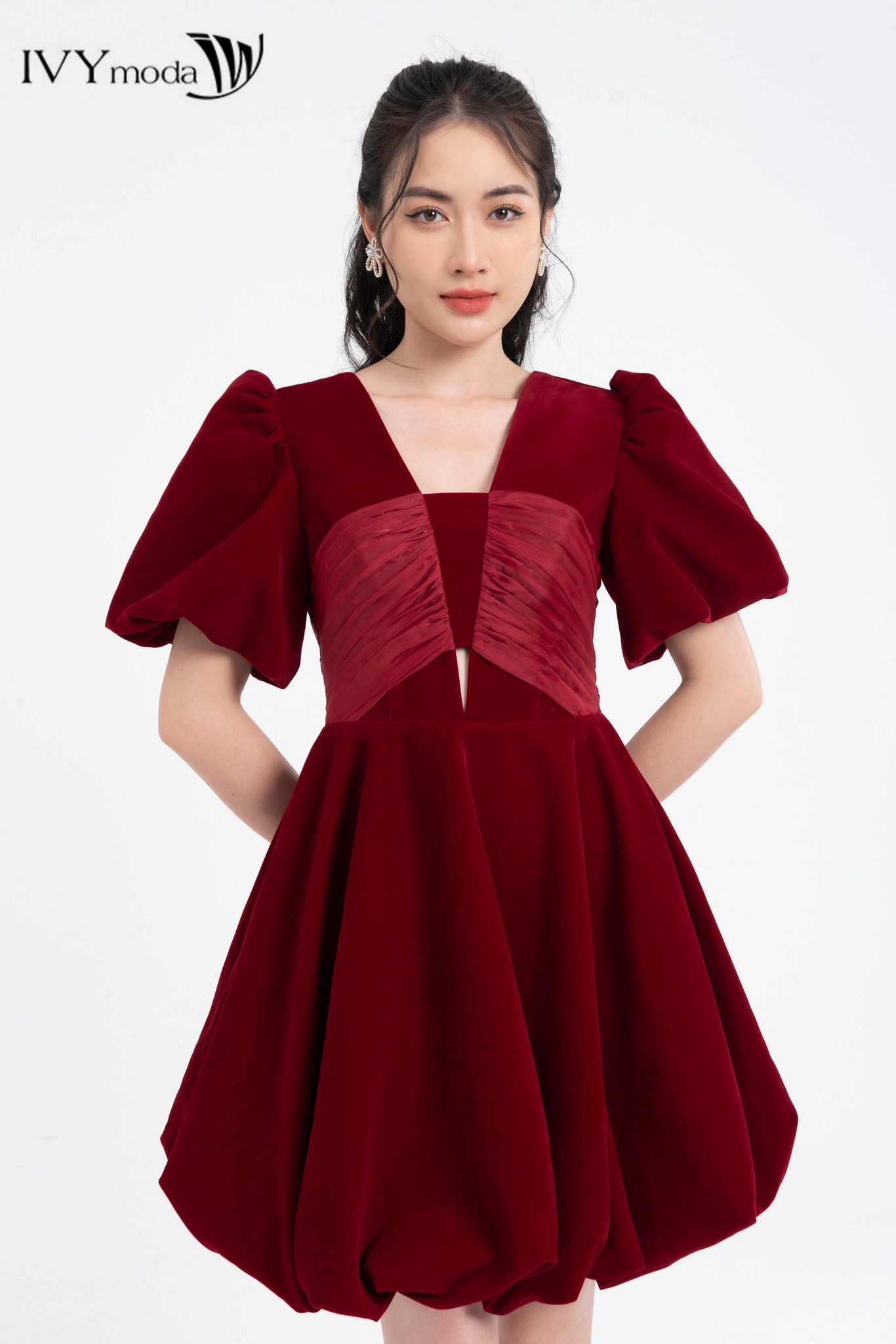 Đầm nhung dáng bí ngô ivy moda ms 45s2738