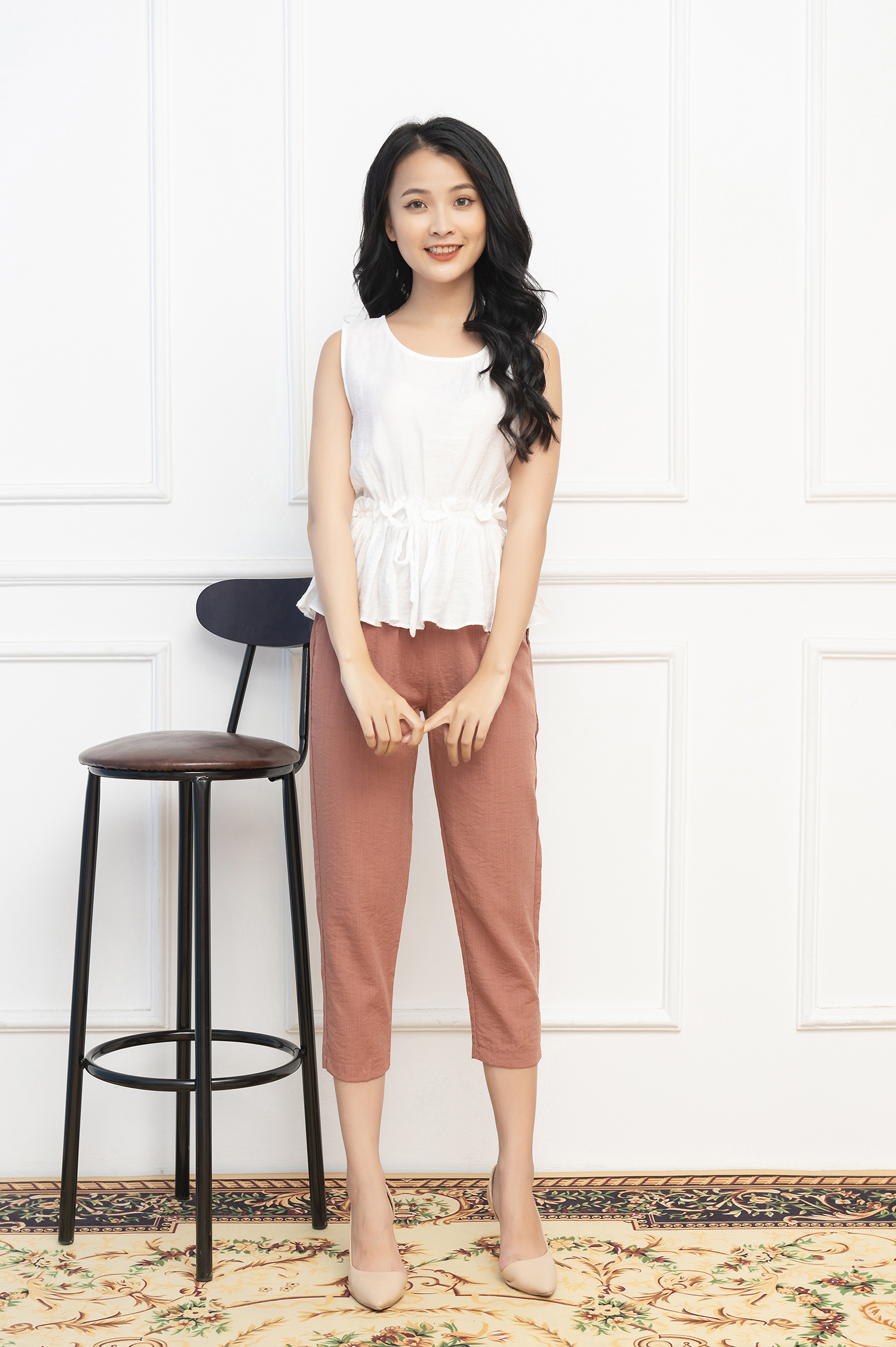 Áo peplum sát nách đũi lụa Vicci cao cấp (Trắng - Xanh - Đỏ)