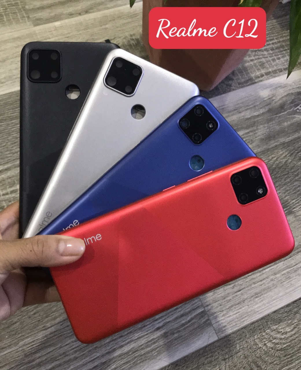 Bộ xương vỏ Realme C12 (bộ gồm lưng,sườn ,phím bấm,kính camera)