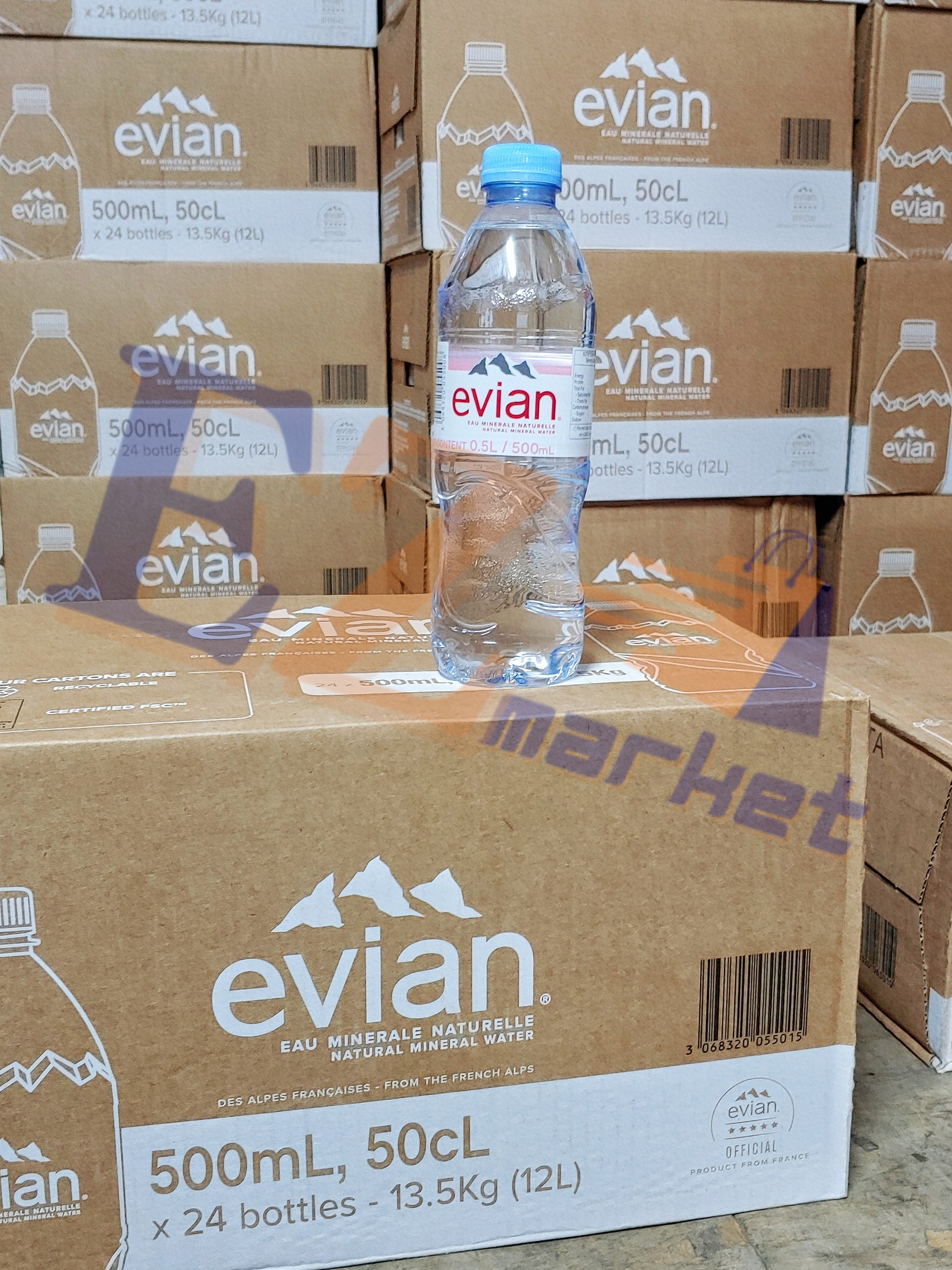 (Thùng 24 chai) Nước khoáng thiên nhiên Evian 500ml - Xuất xứ: Pháp