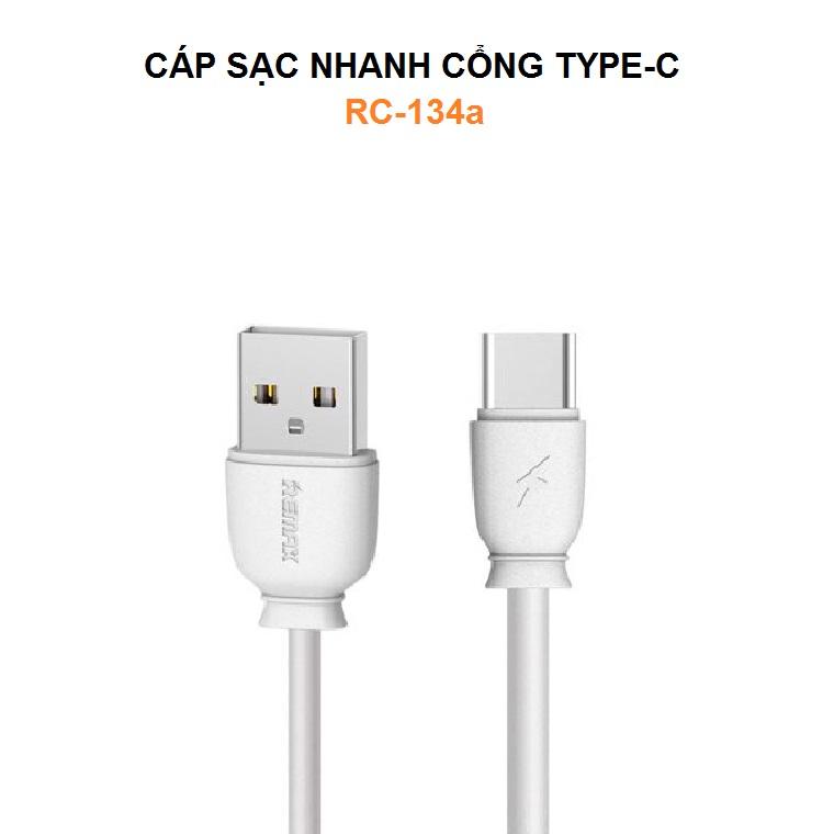 Cáp sạc nhanh Remax RC-134a cổng Type C dài 1 mét max 2.1A