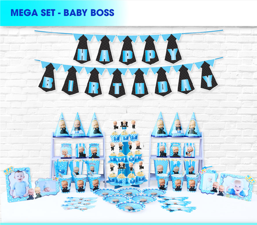 Set Mega Bàn Tiệc Trang Trí Sinh Nhật Dành Cho Bé Ép Kim